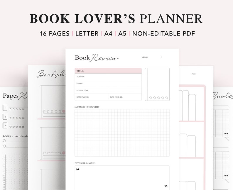 Reading Tracker Printable, Reading Log, Reading Journal, Bookshelf Insert, Book Lovers Planner Bundle, A5 Planner Inserts, PDF Download image 1