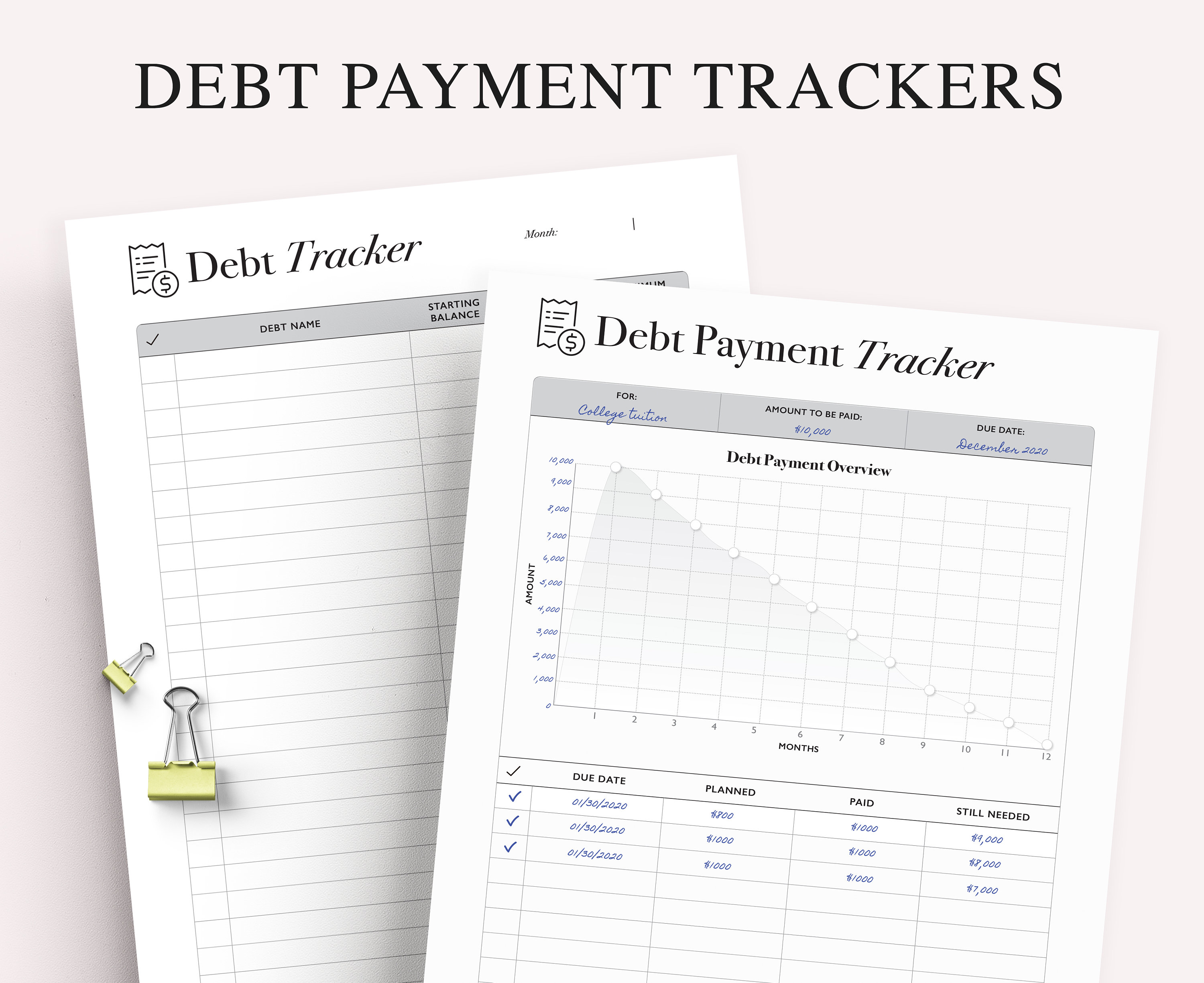 Debt Tracker Printable Debt Snowball Debt Payoff Tracker Debt Free Log Payment Planner Template Money Management