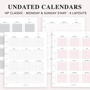 Calendar Printable Undated, Happy Planner Classic, Yearly Calendar, Annual Calendar, Yearly Overview, Minimalist Calendar, One Page Calendar