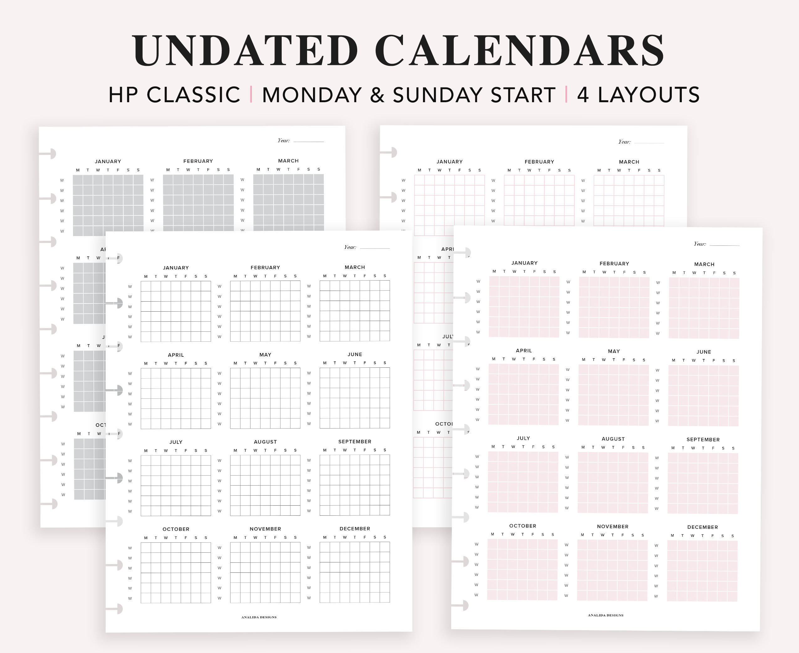 Calendar Printable Undated Happy Planner Classic Yearly | Etsy