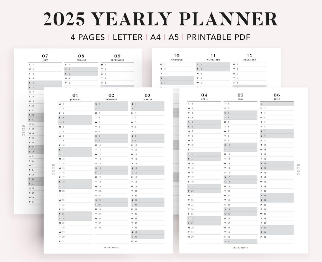 2025 Year Calendar Printable, Yearly Overview, Year at a Glance