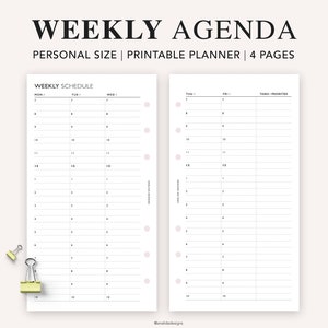 PERSONAL Size Weekly Planner Printable, Weekly Agenda, Weekly To-do ...