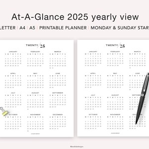May include: Two printable calendar pages for the year 2025. Each page has a black and white calendar grid with the months of the year listed in order. The top of each page says "TWENTY 25".