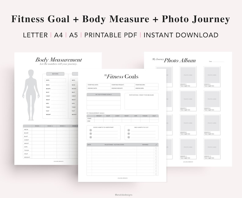 Fitness Journal Printable, Workout Log, Weight Loss Journal, Meal Planner, Calorie & Walking tracker, Health Planner, PDF Instant Download image 2