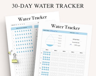Water Tracker, 30 Day Water Challenge Printable, Water Intake Template, Hydration Tracker, Monthly Water Tracking, Instant Download