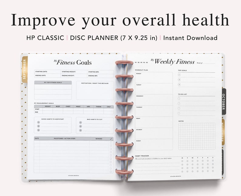 Fitness Planner Printable, Happy Planner Insert, Daily Fitness Tracker, Weekly Fitness Goal Planner, Fitness Journal, Meal Plan, HP Classic image 2