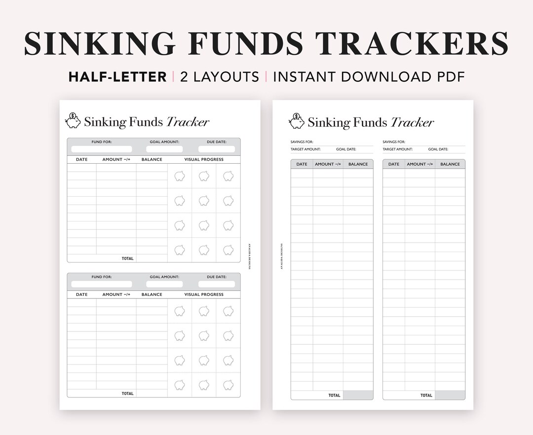 HALF LETTER Sinking Funds Tracker Printable, Savings Planner, Monthly ...