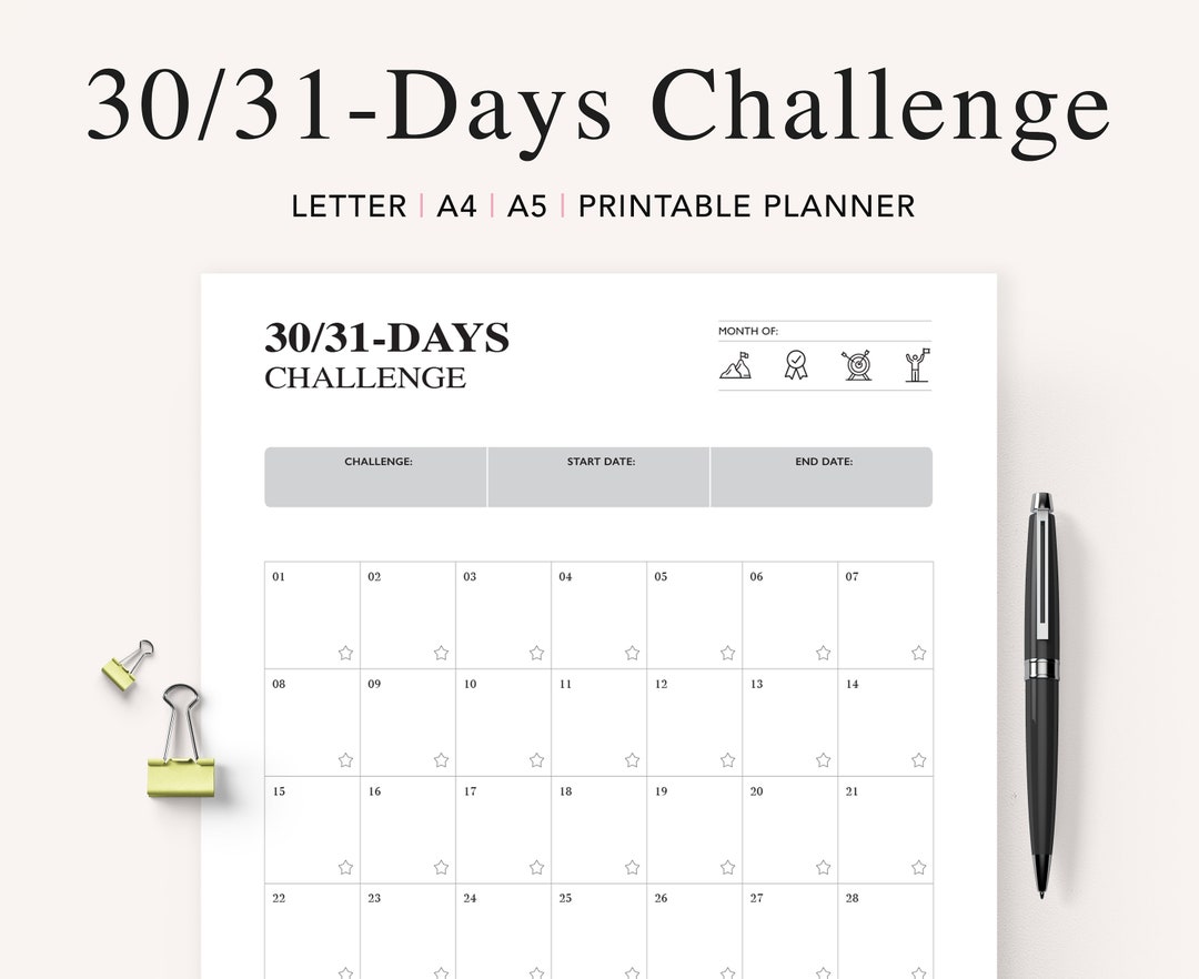 30 Day Challenge Printable, 30 Day Tracker, 30 Day Habit Plan, 30 Day ...