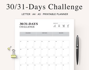 30 Day Challenge Tracker: Minimalist Habit Planner (PDF Instant Download)