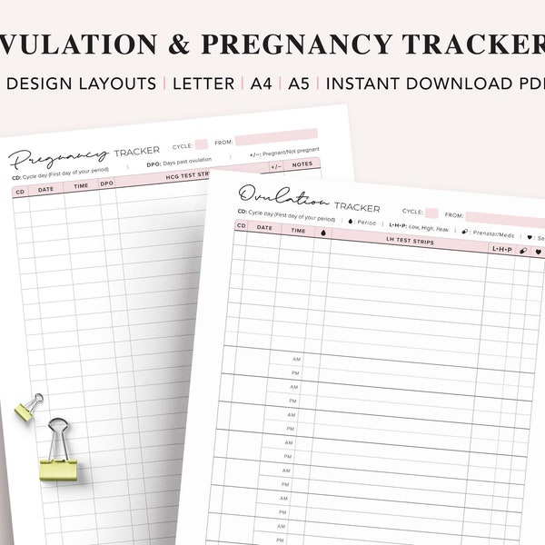 Ovulation Test Strips Tracker, Pregnancy Test Strips Tracker, OPK Tracker, Ovulation Predictor Kits Log, Fertility Planner, TTC Planner, PDF