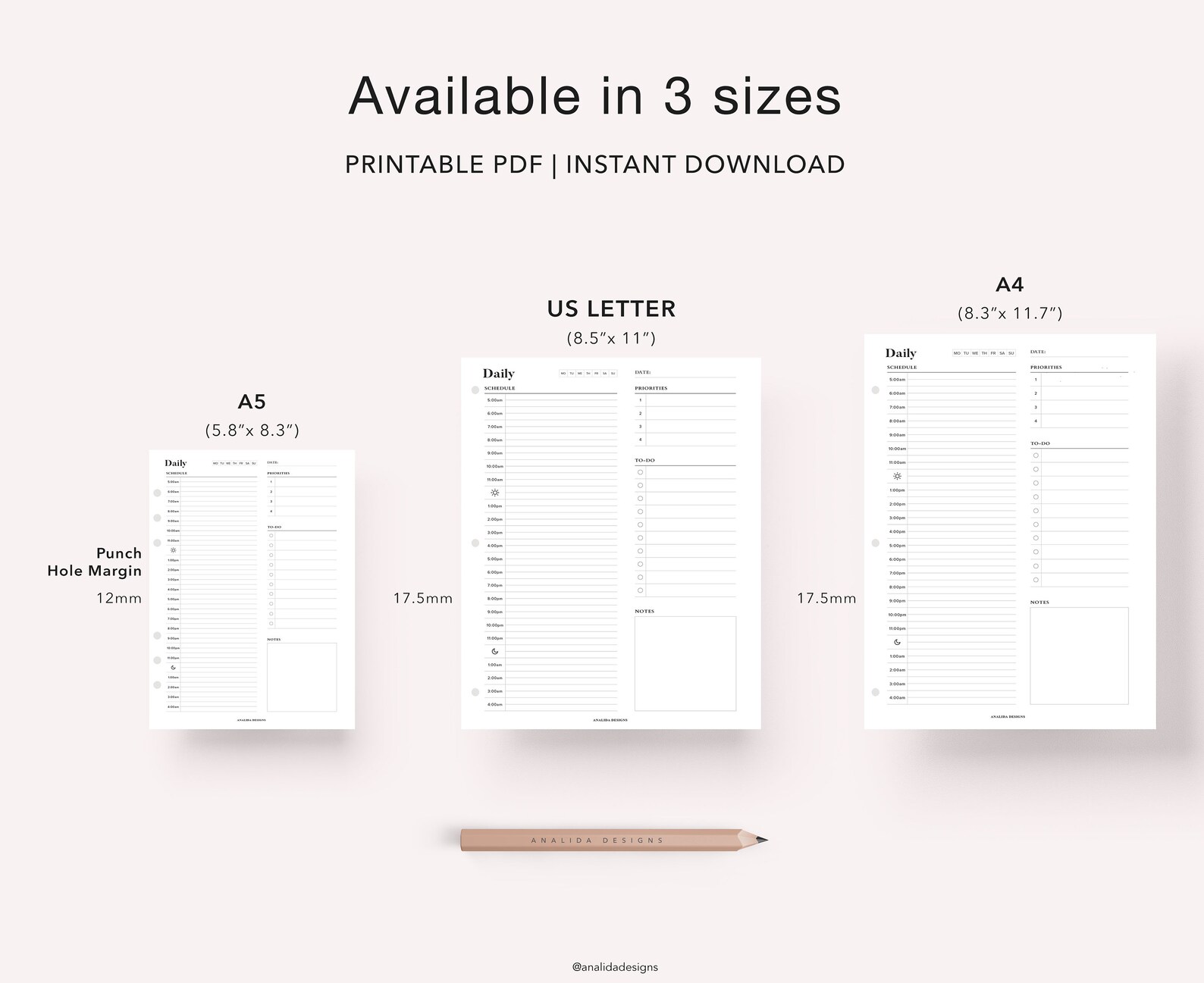 24 Hour Daily Planner Printable: Hourly Schedule, A5 Inserts (PDF) - Etsy