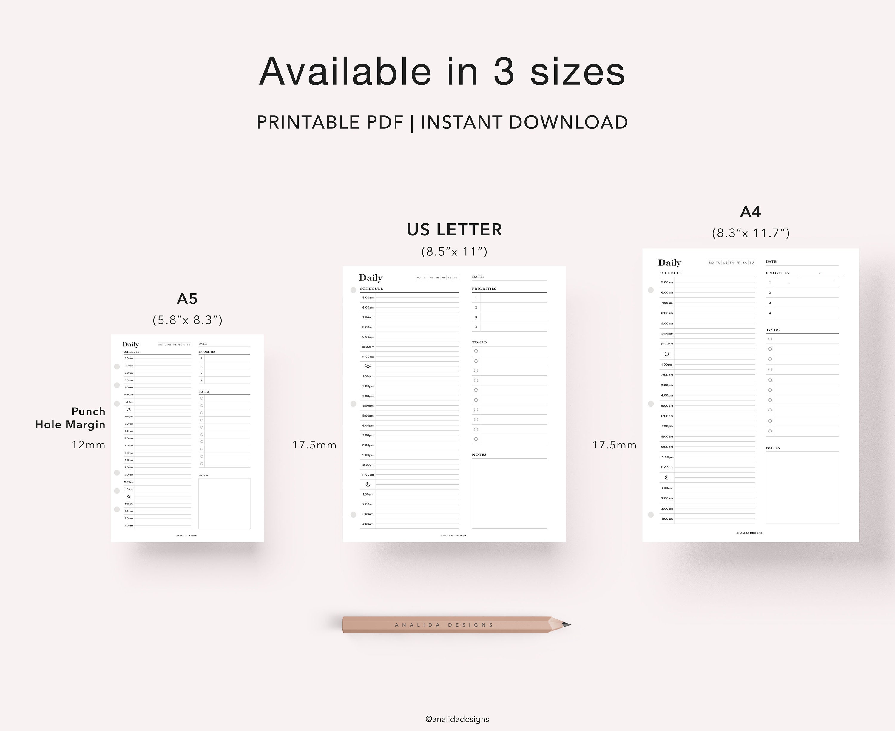 24 Hour Daily Planner Printable: Hourly Schedule, A5 Inserts (PDF) - Etsy