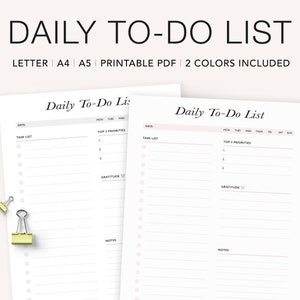 Daily to Do List, Printable Schedule To-do List, A4 &amp; A5 Inserts ...