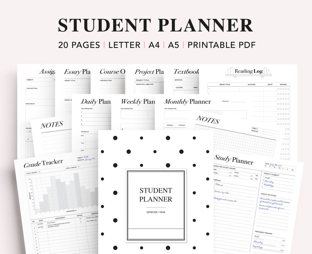Student Planner Printable: Academic Organizer, A5 Inserts (PDF) - Etsy