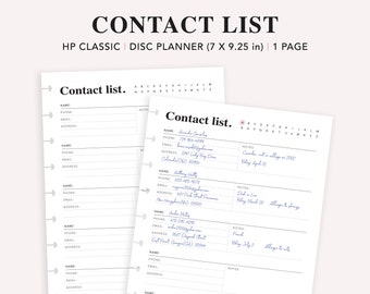 Printable Contact List, Happy Planner Classic Insert, Print at home planner pages, Address Log, Address Book Page, Emergency contact, PDF