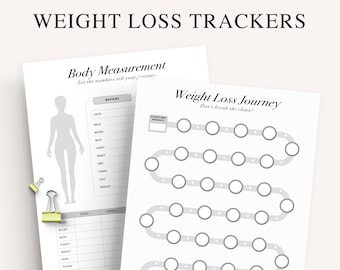 Weight Loss Tracker Printable: Body Measurement, Fitness Progress (PDF)