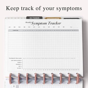 Peut inclure: Un suivi des sympt&ocirc;mes imprimable avec une grille pour suivre les sympt&ocirc;mes par jour du mois. Le suivi comprend une section pour les niveaux de douleur avec une &eacute;chelle de 1 &agrave; 5.