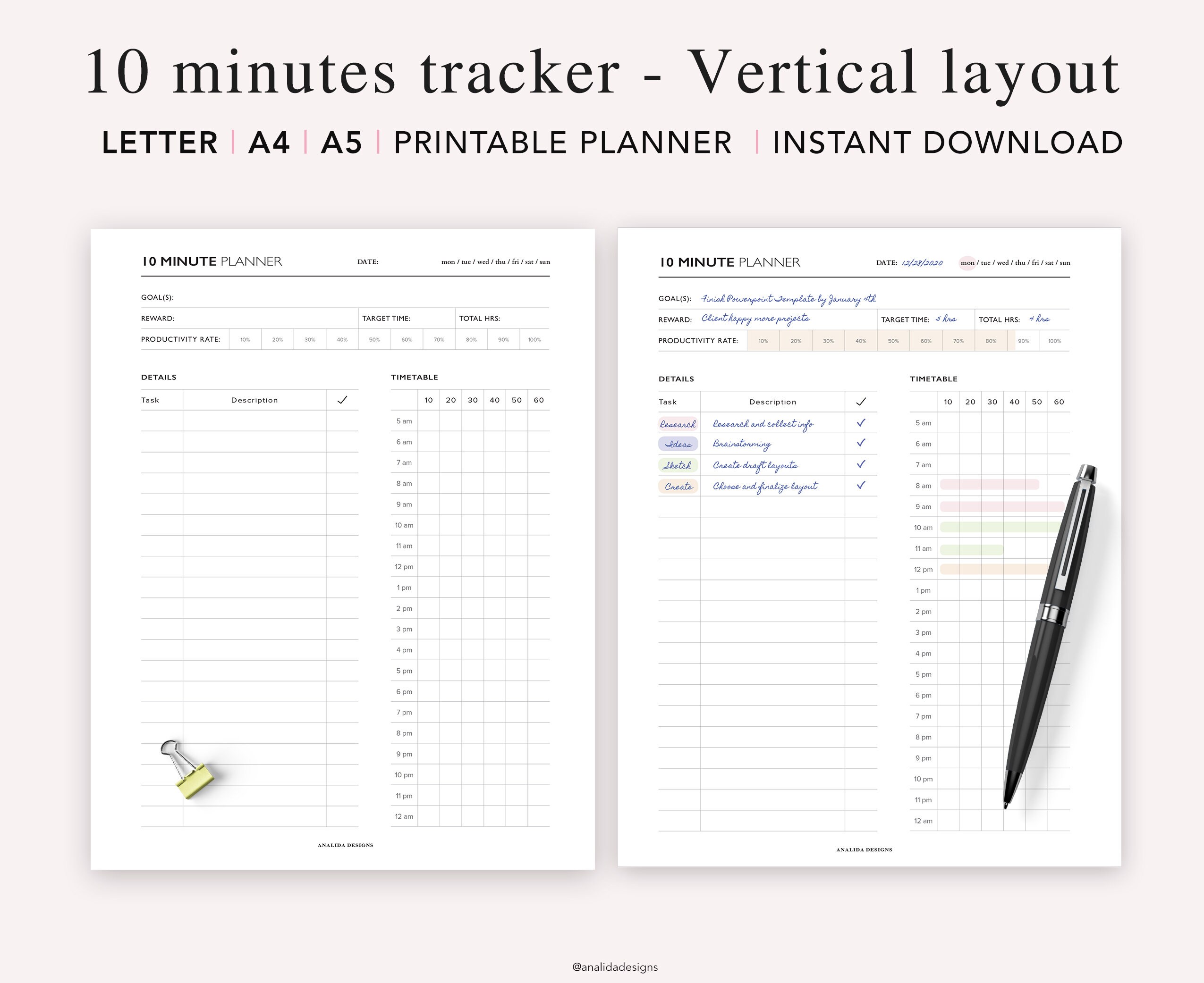 10 Minute Planner Printable Time Management Insert Pomodoro - Etsy ...