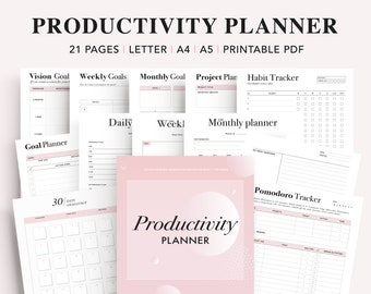 Daily Productivity Planner Bundle, Daily Planner Printable, Goal Planner, Project Planner, Life Organizer, To-Do List, A5 planner inserts
