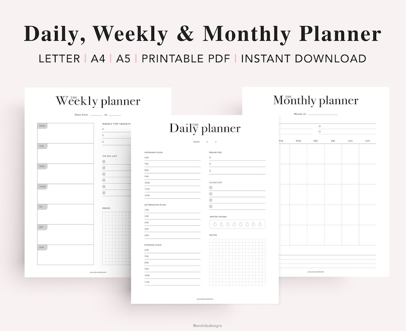 Productivity Planner Bundle Printable, Work Planner, Project Tracker, Life Organizer Template, To Do List, US Letter, A4, A5 planner inserts image 5