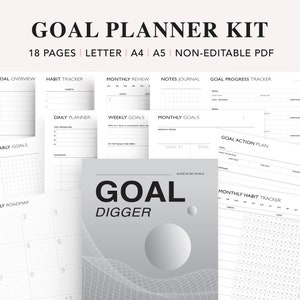 2024 Goal Planner, Printable Goal Tracker, 2024 New Year Resolution Planning, Goal Setting Journal, Goal Planner Kit, A5 Planner Inserts