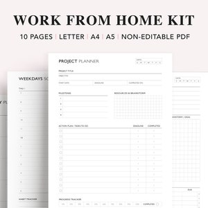 Work From Home Planner Printable: Project, Task, Time Management (PDF)