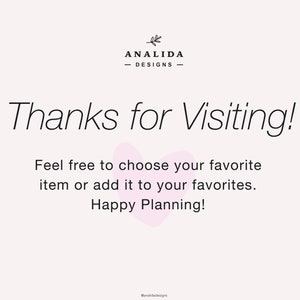 Puede incluir: Un gr&aacute;fico de coraz&oacute;n rosa con el texto "&iexcl;Gracias por visitar!" y "Si&eacute;ntete libre de elegir tu art&iacute;culo favorito o agr&eacute;galo a tus favoritos. &iexcl;Feliz planificaci&oacute;n!" El texto es negro y el fondo es blanco.