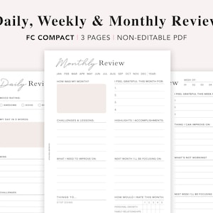 FC Compact Size Daily Reflection, Weekly Reflection Journal, Monthly Review Worksheet, Gratitude journal, Franklin Covey Compact, PDF