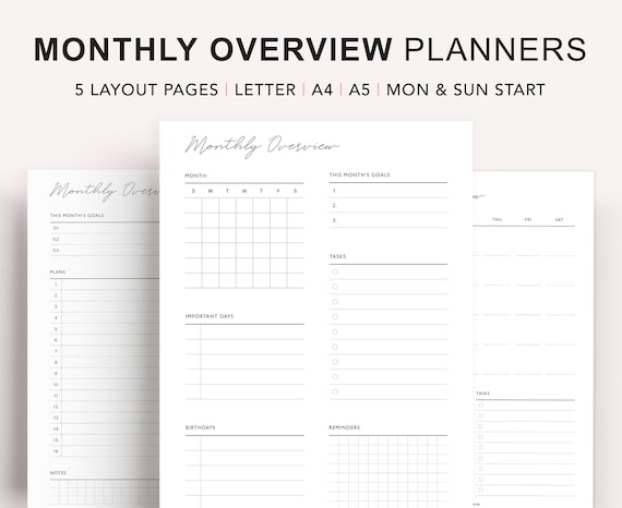 Planificateur mensuel imprimable, aperçu mensuel, calendrier mensuel, mois  en un coup dœil, dates importantes, agenda mensuel, mois sur une page, PDF  -  France