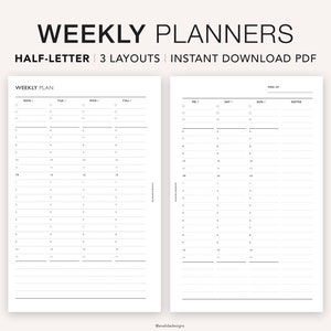 HALF LETTER Weekly Schedule, Printable Weekly Timetable, Weekly Organizer, Time Blocking Template, Week on 2 Pages, Half letter insert PDF