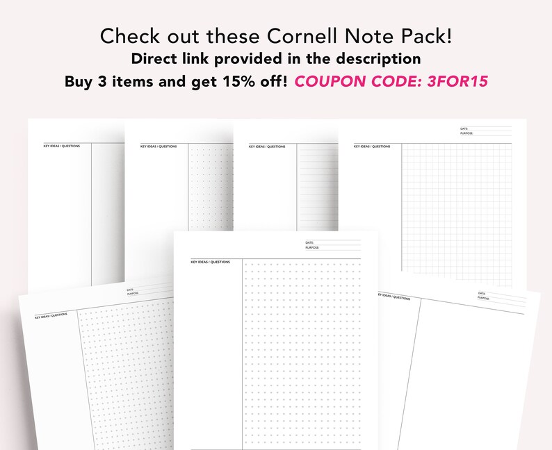 Cornell Notes Template: Dot Grid, Lined, Graph (PDF Instant Download ...