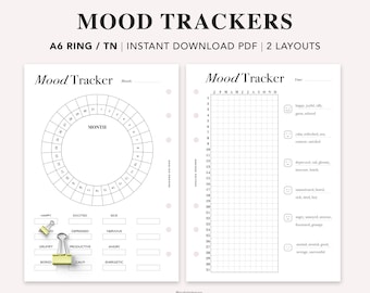 A6 Mood Tracker Printable, Monthly Yearly Mood Chart Bullet Journal, Circular Mood Chart, Bullet Journal, A6 Planner, Foxy Fix A6 rings, PDF