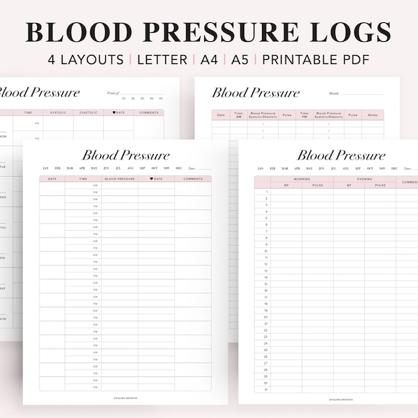 Druckbarer Blutdruck, Blutdruck-Tracker, Blutdruck-Monitor, Blutdruck-Log, Gesundheitsplaner, Hypertonie-Log, A4 A5 Buchstabe