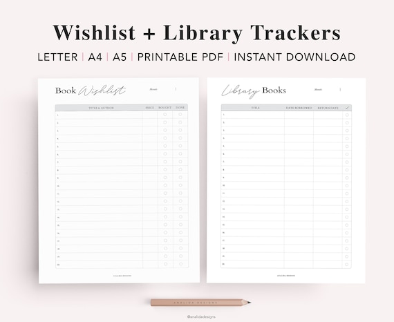 Reading Tracker for Book Lover Printable A5 Planner Insert 