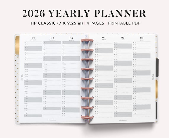 2026 Year At-A-Glance Calendar: Happy Planner Inserts (PDF Download)