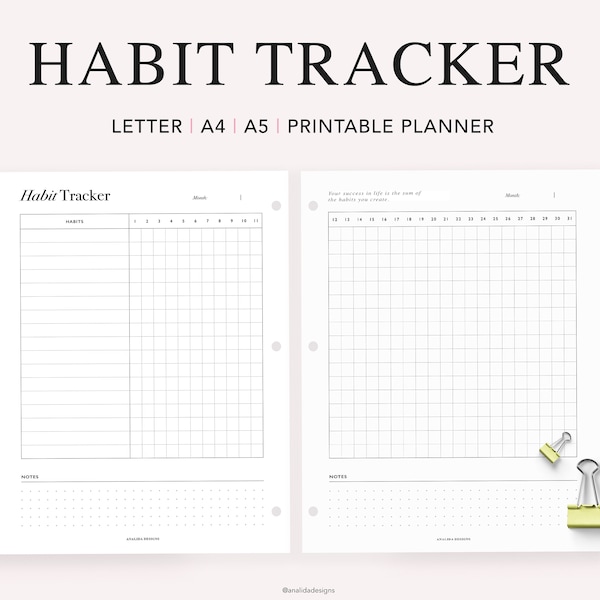 Habit Tracker, Monthly Habit Tracker Printable, 30 Days Habits Tracker, Habit Planner, Routine Checklist, A5 Planner Insert