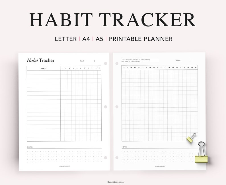 Habit Tracker, Monthly Habit Tracker Printable, 30 Days Habits Tracker, Habit Planner, Routine Checklist, A5 Planner Insert image 1