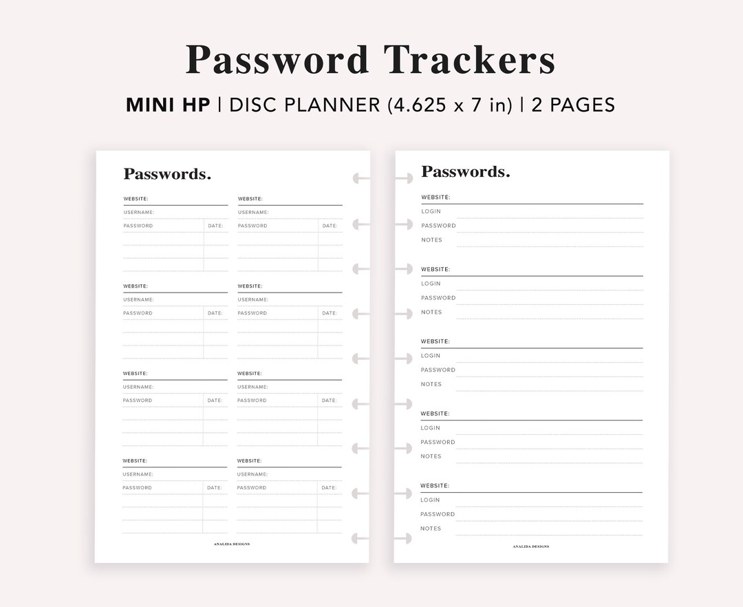 Mini HP Password Tracker Insert: Printable Discbound Template (PDF) - Etsy
