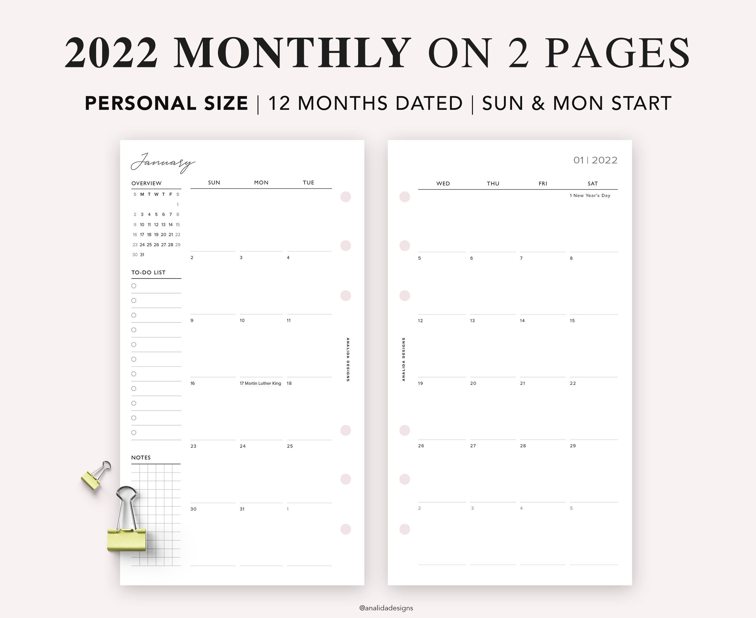 PERSONAL 2022 Dated Monthly Calendar Printable Planner Month - Etsy