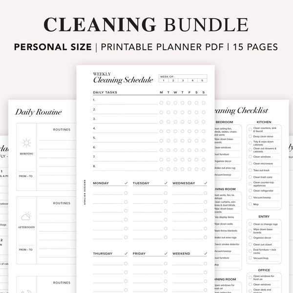 PERSONAL Cleaning Schedule Printable, Chore Chart, Flylady Planner, Household Planner, Weekly Cleaning Schedule Checklist, Personal Filofax