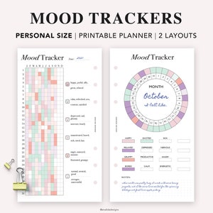 PERSOONLIJKE Mood Tracker afdrukbaar, maandelijks jaarlijks stemmingsdiagram Bullet Journal, circulaire stemmingsgrafiek, Bullet Journal, invoegsel persoonlijke grootte, pdf