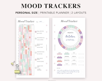PERSONAL Mood Tracker Printable, Monthly Yearly Mood Chart Bullet Journal, Circular Mood Chart, Bullet Journal, Personal Size Insert, PDF