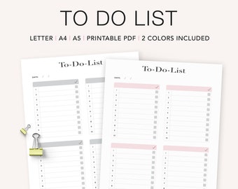 May include: Printable to-do list template in two colours: grey and pink. The template has a space for the date and 10 lines for tasks with checkboxes.