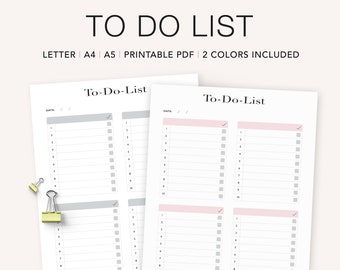 To-Do List, Printable To Do List, Daily To Do List, Daily Tracker, Productivity Planner, Includes US Letter, A4, A5