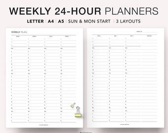24 Hour Weekly Planner: Time Blocking, A5/A4/Letter (PDF Download)
