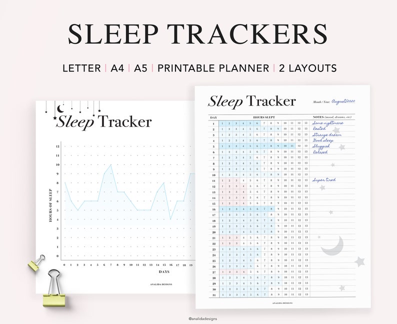 Sleep Tracker Printable, A5 Planner Inserts, Monthly Sleep Log, Sleep Tracking, Sleep Journal, Health Planner, PDF Instant Download image 1