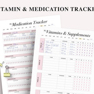 Medication Tracker, Vitamin Supplement Tracker, Health Log, Supplement Organizer, Medication Log, Vitamins Log, Health Tracker, Letter Size image 1