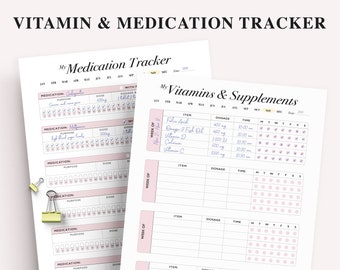 Medication Tracker, Vitamin Supplement Tracker, Health Log, Supplement Organizer, Medication Log, Vitamins Log, Health Tracker, Letter Size