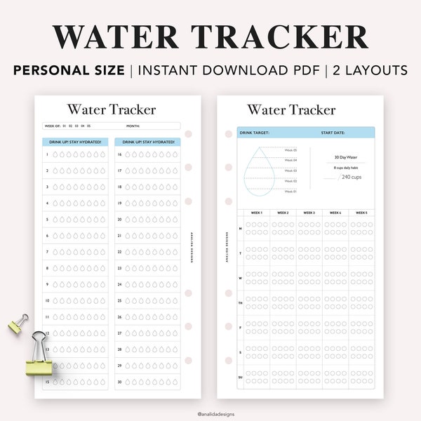 PERSONAL - Water Tracker Printable, 30 Day Water Challenge Printable, Water Intake Template, Hydration Tracker, monthly water tracker