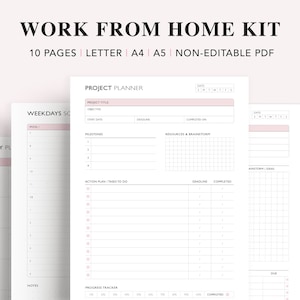 Work From Home Planner Printable: Project, Task, Time Management (PDF)